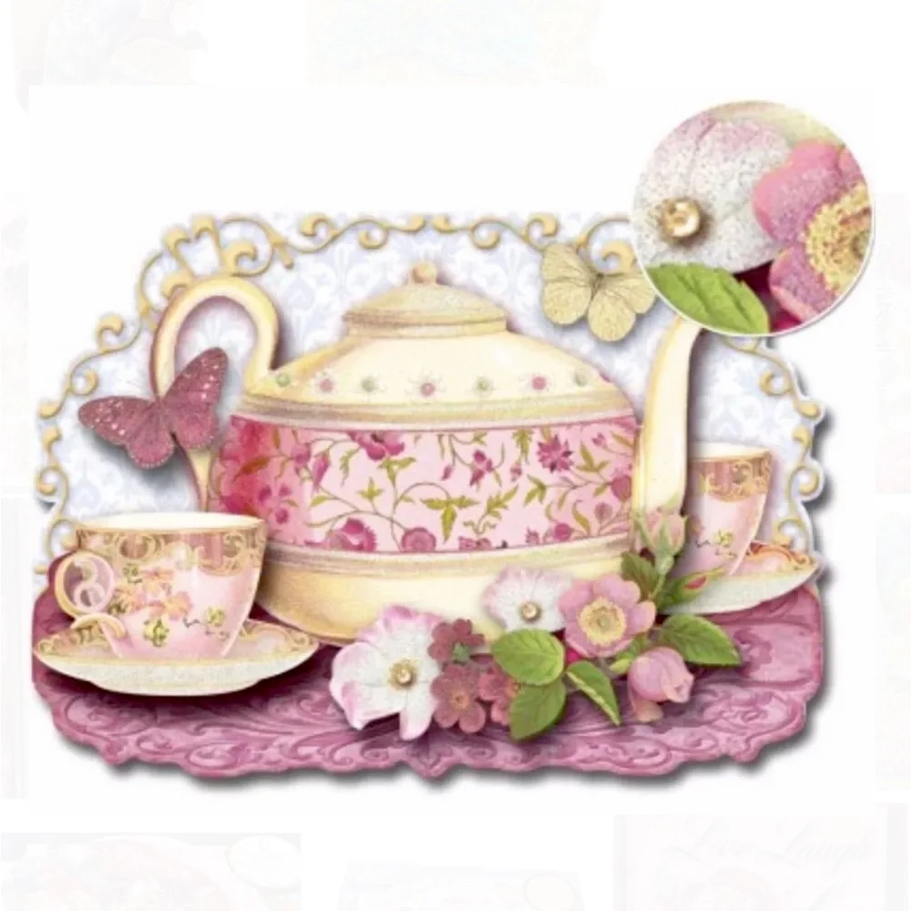 Punch Studio Floral Tea Time Die-Cut 3D Note Card (67524)
